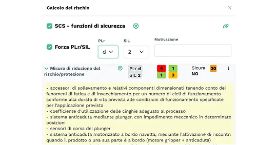Screenshot: calcolo PL e SIL con override