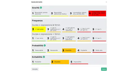 Screenshot: calcolo del rischio a matrice